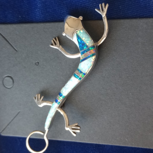 Lizard Inlayed Brooche Stamped Sterling With Lizard Marking - Picture 11 of 13